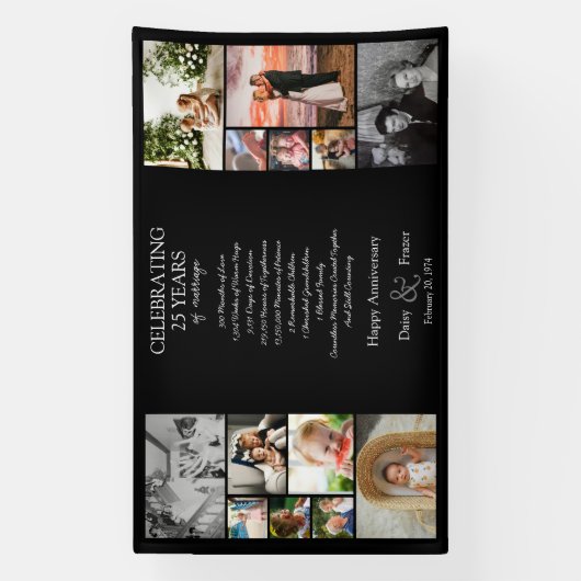 25 jaar bruiloft jubileum fotocollage bewerkbaar spandoek (Verticaal)