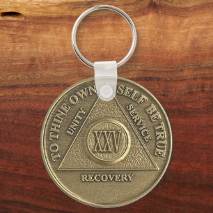 25 jaar CUSTOM NAME Sober Medallion Sleutelhanger