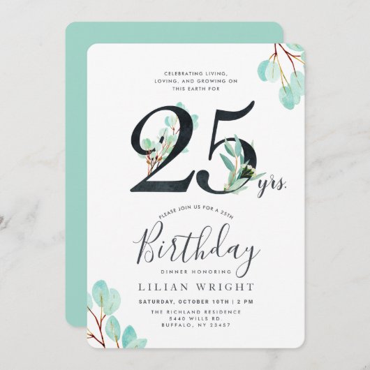 25 jaar groei 25 jaar | Eucalyptus Kaart (Voorkant / Achterkant)