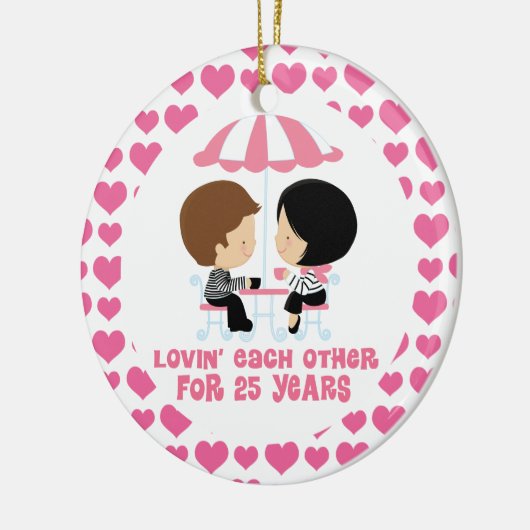 25 jaar Jubileum voor paren Keramisch Ornament (Links)