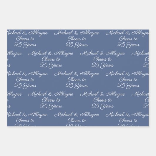 25 jaar Navy Blue 25th Jubileum Inpakpapier Vel (Voorkant 3)