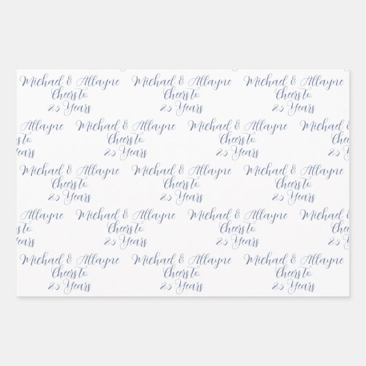 25 jaar Navy Blue 25th Jubileum Inpakpapier Vel (Voorkant 2)