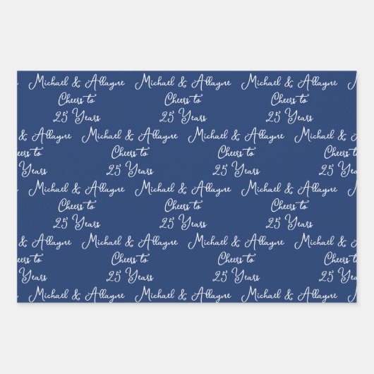 25 jaar Navy Blue 25th Jubileum Inpakpapier Vel (Voorkant)
