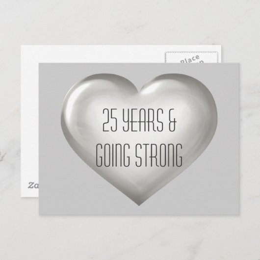 25 jaar & nog steeds sterk zilveren hart jubileum briefkaart (Voorkant / Achterkant)