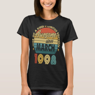 25 jaar oud Geweldige sinds maart 1998 25e geboort T-shirt