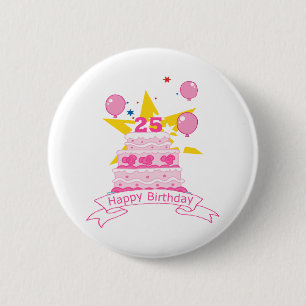 25 jaar oude Birthday Cake Ronde Button 5,7 Cm