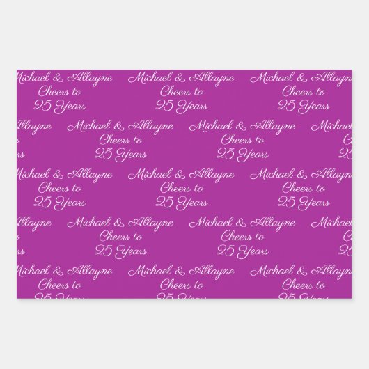 25 jaar Roze Magenta 25ste Jubileum Inpakpapier Vel (Voorkant 3)