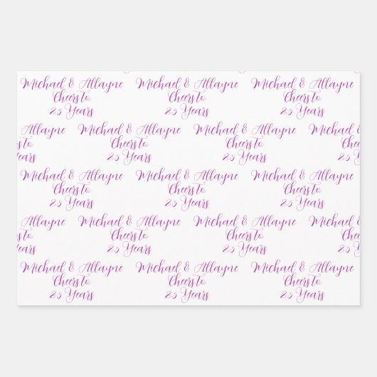 25 jaar Roze Magenta 25ste Jubileum Inpakpapier Vel (Voorkant 2)
