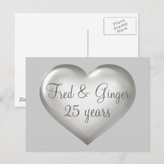 25 jaar Silver Glass en White Heart Jubileum Aankondigingskaart (Voorkant / Achterkant)