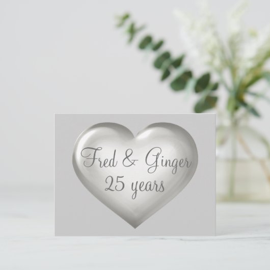25 jaar Silver Glass en White Heart Jubileum Aankondigingskaart (Staand voorkant)