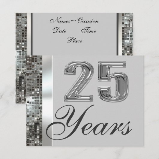 25 jaar Silver Jubileum Elegant Invitation Kaart (Voorkant / Achterkant)