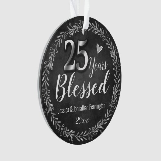 25 jaar verbrijzelde bruiloft Jubileum Ornament (voorkant)