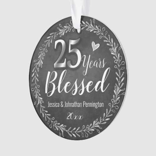 25 jaar verbrijzelde bruiloft Jubileum Ornament (voorkant)