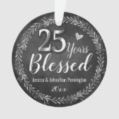 25 jaar verbrijzelde bruiloft Jubileum Ornament (voorkant)