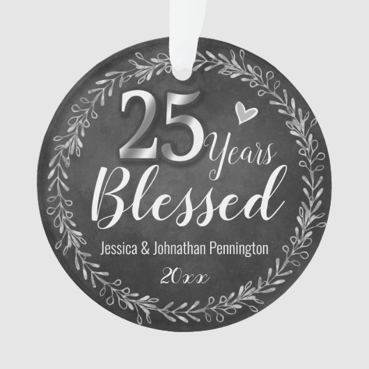 25 jaar verbrijzelde bruiloft Jubileum Ornament (voorkant)