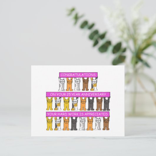 25 jaar werk Jubileum Gefeliciteerd Schattige Cats Briefkaart (Staand voorkant)
