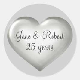 25 Jaar Zilver Glas Hart zilveren jubileum Ronde Sticker