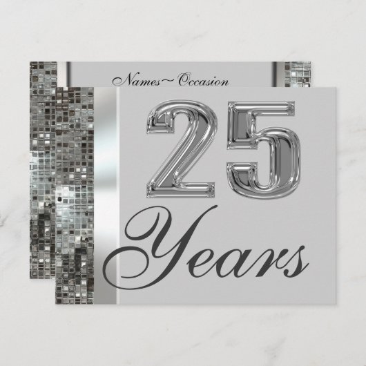 25 Jaar Zilveren Bruiloft Elegante Uitnodiging (Voorkant / Achterkant)