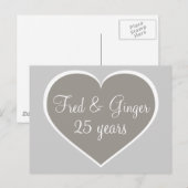 25 jaar zilveren en witte hart zilveren jubileum briefkaart (Voorkant / Achterkant)