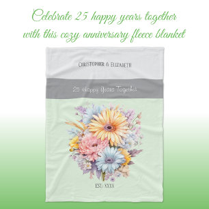 25 jaar zilveren huwelijksfeest bloemen groen fleece deken