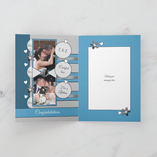 25 jaar zilveren jubileum blauw en grijs foto kaart (Binnen)