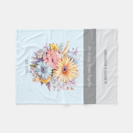 25 jaar zilveren jubileum bloemen blauw fleece deken (Voorkant (Horizontaal))