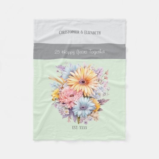25 jaar zilveren jubileum bloemen groen fleece deken (Voorkant)