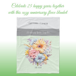 25 jaar zilveren jubileum bloemen groen fleece deken