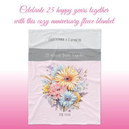 25 jaar zilveren jubileum bloemen roze fleece deken