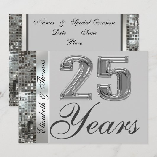 25 Jaar Zilveren Jubileum Elegante Uitnodiging (Voorkant / Achterkant)