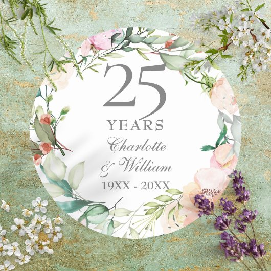 25 jaar zilveren Jubileum Rozen Floral Ronde Sticker