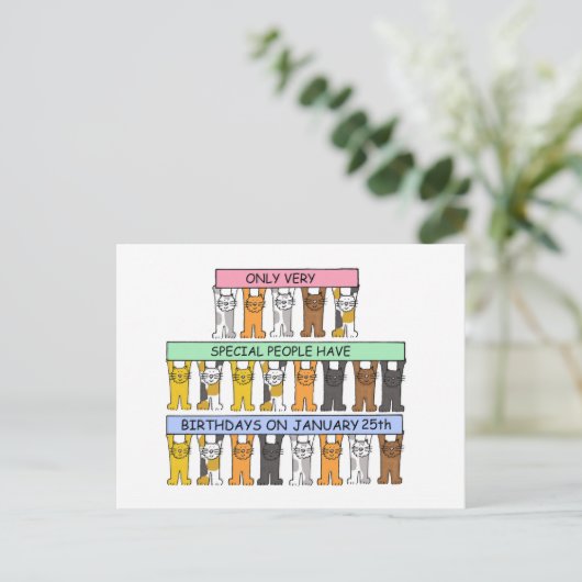 25 januari Schattigee Cartoon Katten Briefkaart (Staand voorkant)