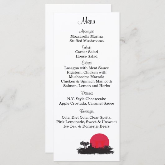 25 Japans Rising Sun Bruiloft Menu Labels (Voorkant / Achterkant)
