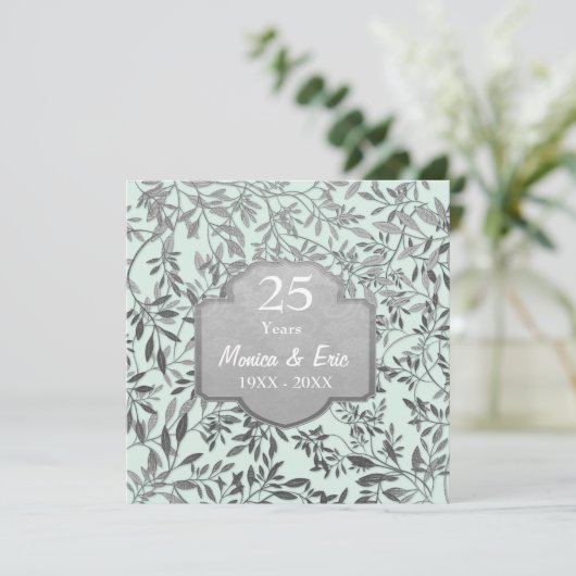 25-jarig huwelijksjubileum Leaves of Silver Kaart (Staand voorkant)