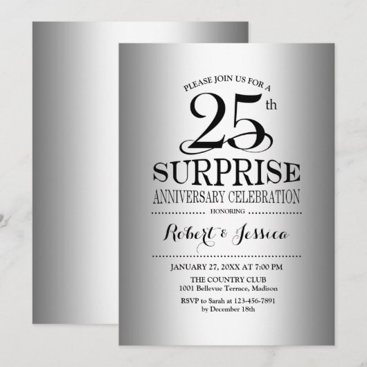 25-jarig huwelijksjubileum verrassen - Zilver Kaart (Voorkant / Achterkant)