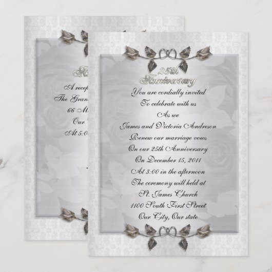 25-jarig jubileum Gelofte verlenging zilveren roze Kaart (Voorkant / Achterkant)