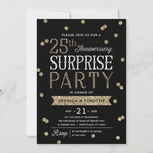 25-jarig jubileum Glitter Confetti Surprise Party Kaart (Voorkant)