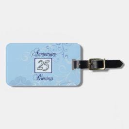 25-jarig jubileum in blauw en zilver bagagelabel