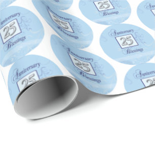 25-jarig jubileum in blauw en zilver cadeaupapier