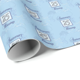 25-jarig jubileum in blauw en zilver cadeaupapier