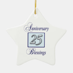 25-jarig jubileum in blauw en zilver keramisch ornament