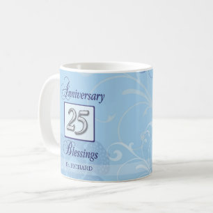 25-jarig jubileum in blauw en zilver koffiemok