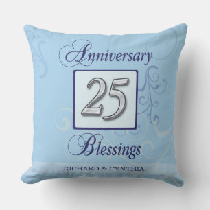 25-jarig jubileum in blauw en zilver kussen