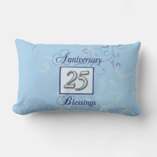 25-jarig jubileum in blauw en zilver kussen