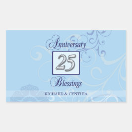 25-jarig jubileum in blauw en zilver rechthoekige sticker