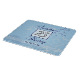 25-jarig jubileum in blauw en zilver snijplank