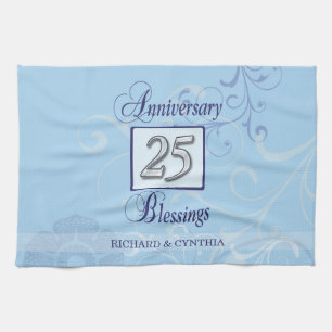 25-jarig jubileum in blauw en zilver theedoek