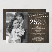 25-jarig jubileum met foto - Rustic Wood Kaart (Voorkant / Achterkant)