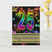 25-jarig jubileum met vuurwerk en bubbels kaart (Gele Bloem)