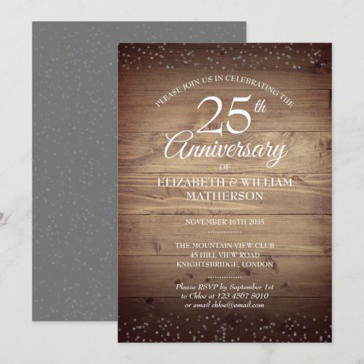 25-jarig jubileum Rustic Wood Silver Stardust Kaart (Voorkant / Achterkant)